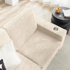 English Elm 83.86"corduroy Fabric Three-seat Sofa with Cup Holders for Modern Living Rooms Beige W1359P404565