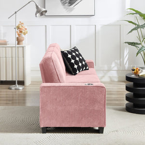 English Elm 83.86"corduroy Fabric Three-seat Sofa with Cup Holders for Modern Living Rooms Pink W1359P404566