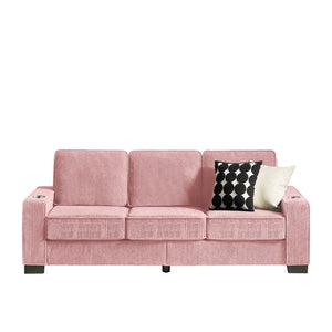 English Elm 83.86"corduroy Fabric Three-seat Sofa with Cup Holders for Modern Living Rooms Pink W1359P404566