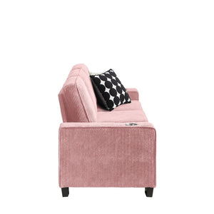 English Elm 83.86"corduroy Fabric Three-seat Sofa with Cup Holders for Modern Living Rooms Pink W1359P404566