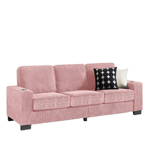 English Elm 83.86"corduroy Fabric Three-seat Sofa with Cup Holders for Modern Living Rooms Pink W1359P404566