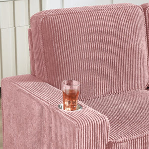 English Elm 83.86"corduroy Fabric Three-seat Sofa with Cup Holders for Modern Living Rooms Pink W1359P404566