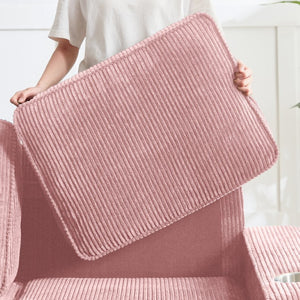 English Elm 83.86"corduroy Fabric Three-seat Sofa with Cup Holders for Modern Living Rooms Pink W1359P404566