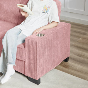 English Elm 83.86"corduroy Fabric Three-seat Sofa with Cup Holders for Modern Living Rooms Pink W1359P404566