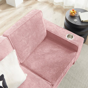 English Elm 83.86"corduroy Fabric Three-seat Sofa with Cup Holders for Modern Living Rooms Pink W1359P404566