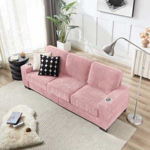 English Elm 83.86"corduroy Fabric Three-seat Sofa with Cup Holders for Modern Living Rooms Pink W1359P404566