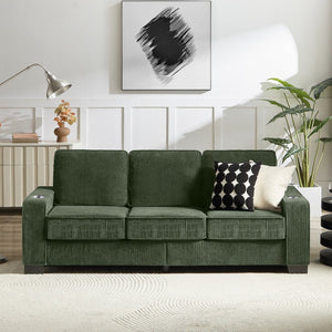English Elm 83.86"corduroy Fabric Three-seat Sofa with Cup Holders for Modern Living Rooms Green W1359P404577