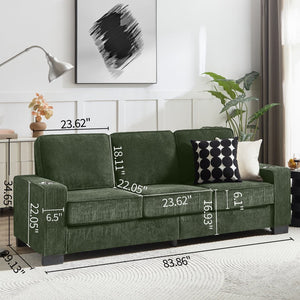 English Elm 83.86"corduroy Fabric Three-seat Sofa with Cup Holders for Modern Living Rooms Green W1359P404577