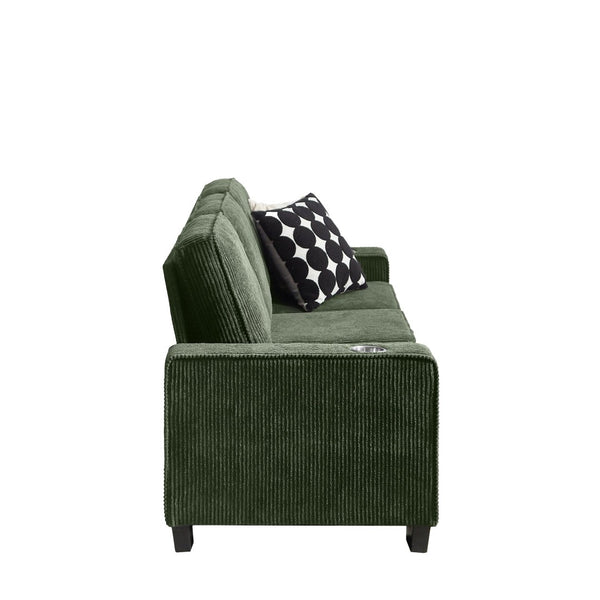 English Elm 83.86"corduroy Fabric Three-seat Sofa with Cup Holders for Modern Living Rooms Green W1359P404577