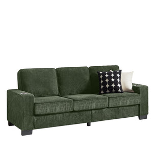 English Elm 83.86"corduroy Fabric Three-seat Sofa with Cup Holders for Modern Living Rooms Green W1359P404577