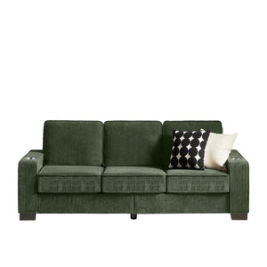 English Elm 83.86"corduroy Fabric Three-seat Sofa with Cup Holders for Modern Living Rooms Green W1359P404577