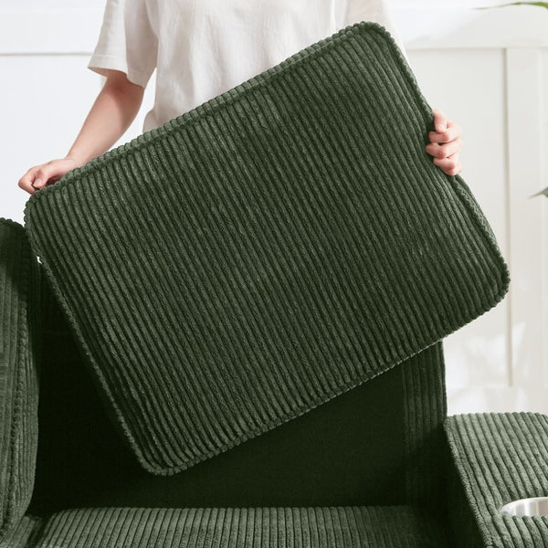 English Elm 83.86"corduroy Fabric Three-seat Sofa with Cup Holders for Modern Living Rooms Green W1359P404577