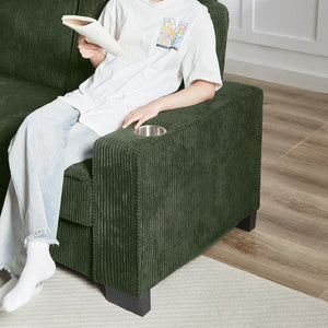 English Elm 83.86"corduroy Fabric Three-seat Sofa with Cup Holders for Modern Living Rooms Green W1359P404577