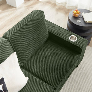 English Elm 83.86"corduroy Fabric Three-seat Sofa with Cup Holders for Modern Living Rooms Green W1359P404577