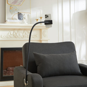 English Elm Sleeper Sofa Chair Convertible Linen Armchair Guest Bed with Usb Charging for Small Spaces Black Phone Holder W1359P491350