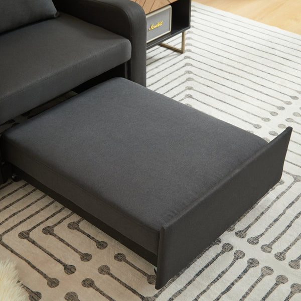 English Elm Sleeper Sofa Chair Convertible Linen Armchair Guest Bed with Usb Charging for Small Spaces Black Phone Holder W1359P491350