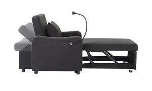 English Elm Sleeper Sofa Chair Convertible Linen Armchair Guest Bed with Usb Charging for Small Spaces Black Phone Holder W1359P491350