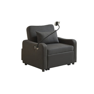 English Elm Sleeper Sofa Chair Convertible Linen Armchair Guest Bed with Usb Charging for Small Spaces Black Phone Holder W1359P491350