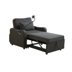 English Elm Sleeper Sofa Chair Convertible Linen Armchair Guest Bed with Usb Charging for Small Spaces Black Phone Holder W1359P491350