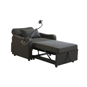 English Elm Sleeper Sofa Chair Convertible Linen Armchair Guest Bed with Usb Charging for Small Spaces Black Phone Holder W1359P491350