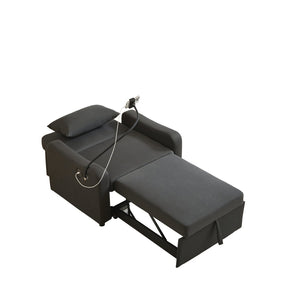 English Elm Sleeper Sofa Chair Convertible Linen Armchair Guest Bed with Usb Charging for Small Spaces Black Phone Holder W1359P491350