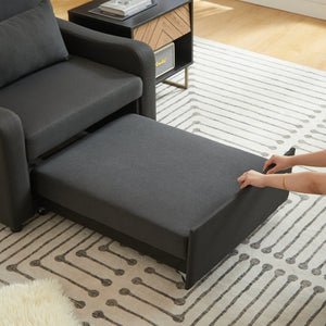 English Elm Sleeper Sofa Chair Convertible Linen Armchair Guest Bed with Usb Charging for Small Spaces Black Phone Holder W1359P491350