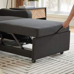 English Elm Sleeper Sofa Chair Convertible Linen Armchair Guest Bed with Usb Charging for Small Spaces Black Phone Holder W1359P491350