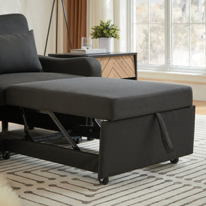 English Elm Sleeper Sofa Chair Convertible Linen Armchair Guest Bed with Usb Charging for Small Spaces Black Phone Holder W1359P491350