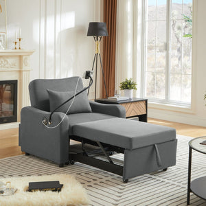English Elm Sleeper Sofa Chair Convertible Linen Armchair Guest Bed with Usb Charging for Small Spaces Dark Gray Phone Holder W1359P491354