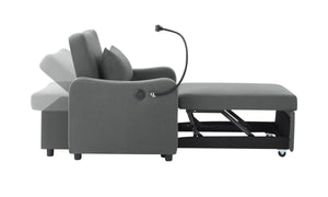 English Elm Sleeper Sofa Chair Convertible Linen Armchair Guest Bed with Usb Charging for Small Spaces Dark Gray Phone Holder W1359P491354