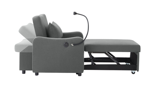 English Elm Sleeper Sofa Chair Convertible Linen Armchair Guest Bed with Usb Charging for Small Spaces Dark Gray Phone Holder W1359P491354