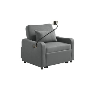 English Elm Sleeper Sofa Chair Convertible Linen Armchair Guest Bed with Usb Charging for Small Spaces Dark Gray Phone Holder W1359P491354