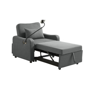 English Elm Sleeper Sofa Chair Convertible Linen Armchair Guest Bed with Usb Charging for Small Spaces Dark Gray Phone Holder W1359P491354