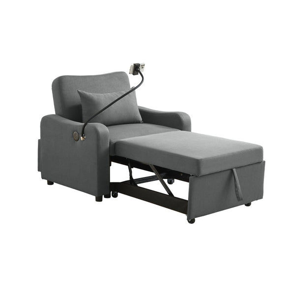 English Elm Sleeper Sofa Chair Convertible Linen Armchair Guest Bed with Usb Charging for Small Spaces Dark Gray Phone Holder W1359P491354