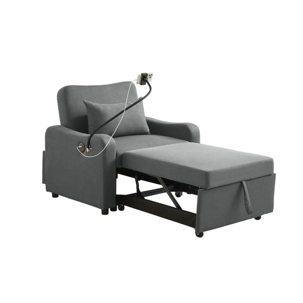 English Elm Sleeper Sofa Chair Convertible Linen Armchair Guest Bed with Usb Charging for Small Spaces Dark Gray Phone Holder W1359P491354