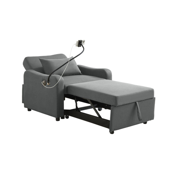 English Elm Sleeper Sofa Chair Convertible Linen Armchair Guest Bed with Usb Charging for Small Spaces Dark Gray Phone Holder W1359P491354