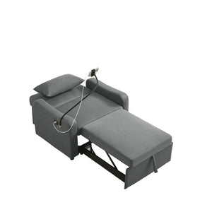 English Elm Sleeper Sofa Chair Convertible Linen Armchair Guest Bed with Usb Charging for Small Spaces Dark Gray Phone Holder W1359P491354