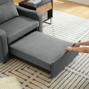 English Elm Sleeper Sofa Chair Convertible Linen Armchair Guest Bed with Usb Charging for Small Spaces Dark Gray Phone Holder W1359P491354