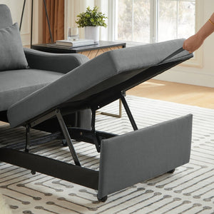 English Elm Sleeper Sofa Chair Convertible Linen Armchair Guest Bed with Usb Charging for Small Spaces Dark Gray Phone Holder W1359P491354