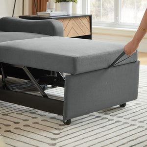 English Elm Sleeper Sofa Chair Convertible Linen Armchair Guest Bed with Usb Charging for Small Spaces Dark Gray Phone Holder W1359P491354