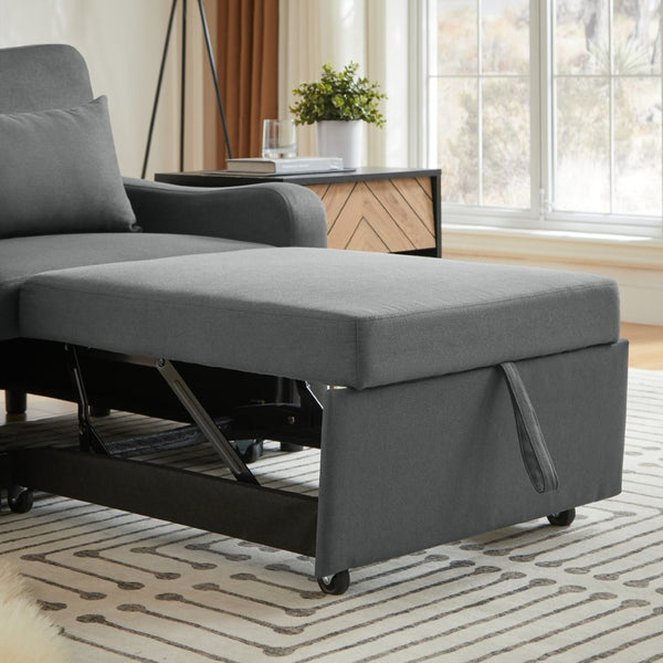 English Elm Sleeper Sofa Chair Convertible Linen Armchair Guest Bed with Usb Charging for Small Spaces Dark Gray Phone Holder W1359P491354