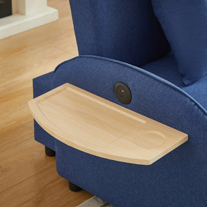 English Elm Sleeper Sofa Chair Convertible Linen Armchair Guest Bed with Usb Charging for Small Spaces Dark Blue Foldable Table W1359P491358