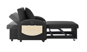 English Elm Sleeper Sofa Chair Convertible Linen Armchair Guest Bed with Usb Charging for Small Spaces Black Foldable Table W1359P491415