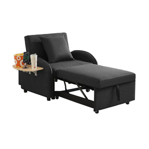 English Elm Sleeper Sofa Chair Convertible Linen Armchair Guest Bed with Usb Charging for Small Spaces Black Foldable Table W1359P491415