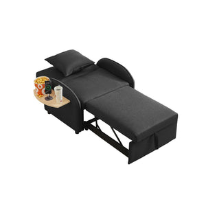 English Elm Sleeper Sofa Chair Convertible Linen Armchair Guest Bed with Usb Charging for Small Spaces Black Foldable Table W1359P491415