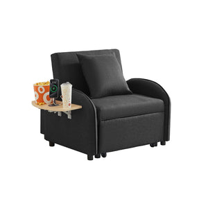 English Elm Sleeper Sofa Chair Convertible Linen Armchair Guest Bed with Usb Charging for Small Spaces Black Foldable Table W1359P491415