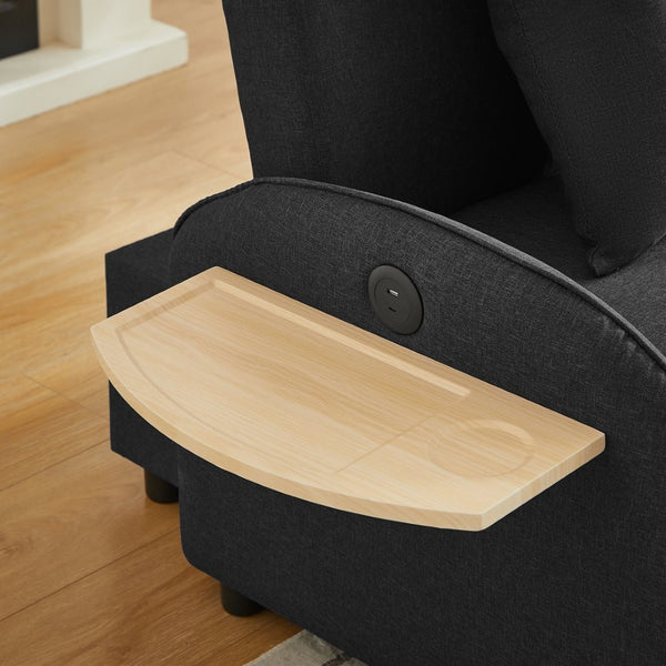 English Elm Sleeper Sofa Chair Convertible Linen Armchair Guest Bed with Usb Charging for Small Spaces Black Foldable Table W1359P491415