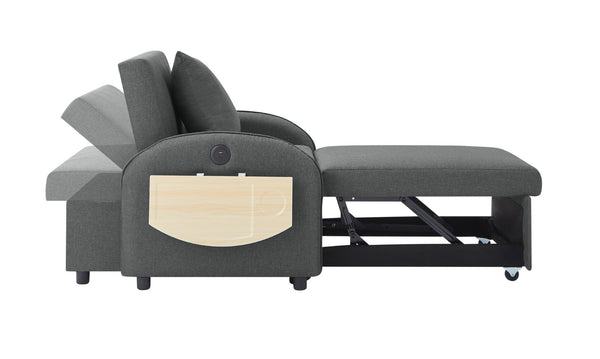 English Elm Sleeper Sofa Chair Convertible Linen Armchair Guest Bed with Usb Charging for Small Spaces Dark Gray Foldable Table W1359P491424