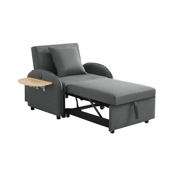 English Elm Sleeper Sofa Chair Convertible Linen Armchair Guest Bed with Usb Charging for Small Spaces Dark Gray Foldable Table W1359P491424