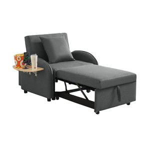 English Elm Sleeper Sofa Chair Convertible Linen Armchair Guest Bed with Usb Charging for Small Spaces Dark Gray Foldable Table W1359P491424